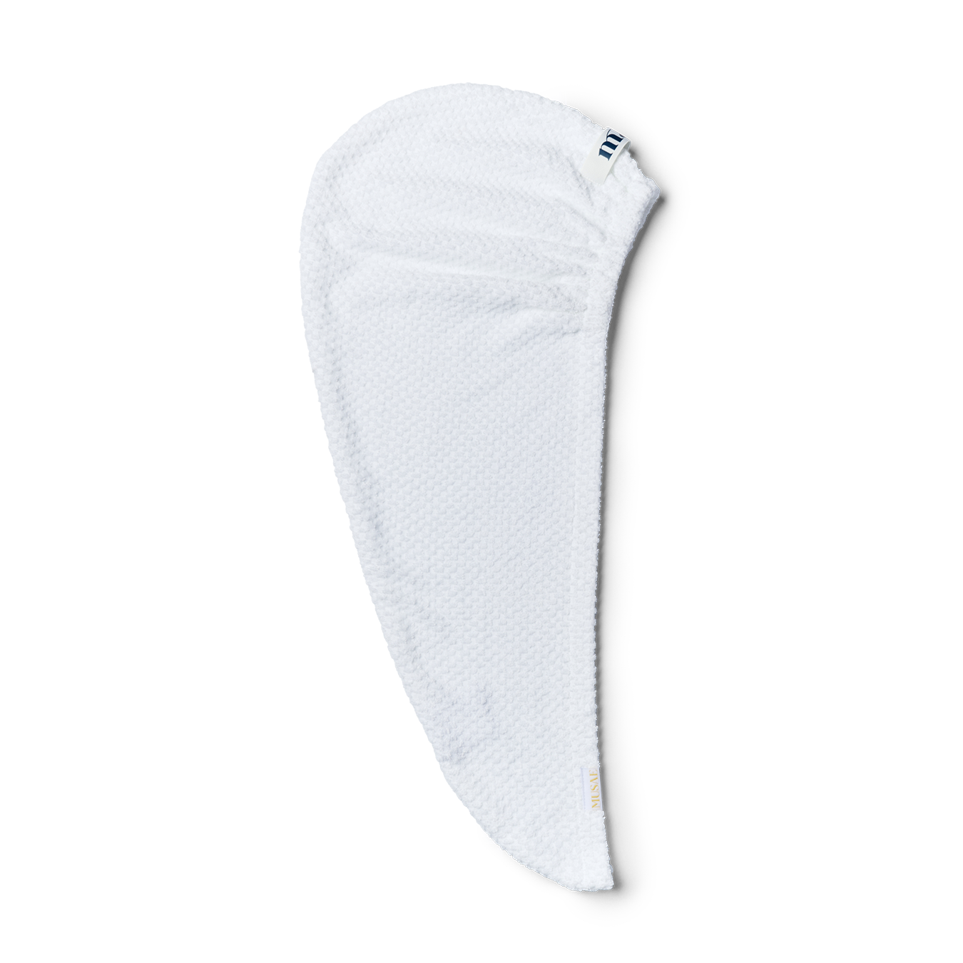 musae mane hair towel in pure white laying flat lay on a white background