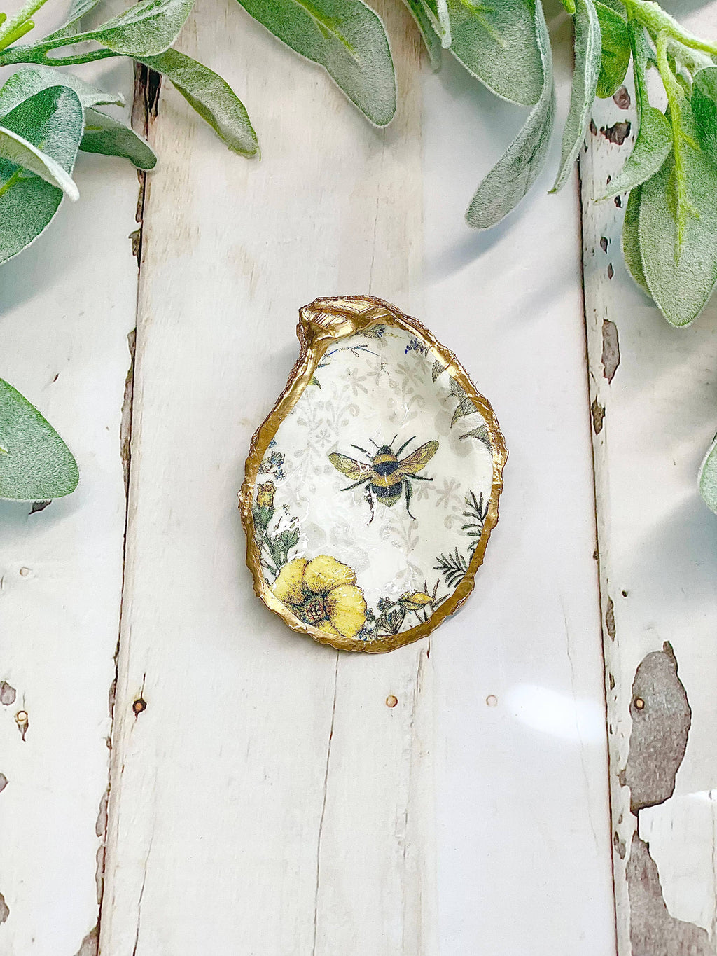 ALISON BROOKE DESIGNS Bee and Wildflowers Oyster Trinket Tray