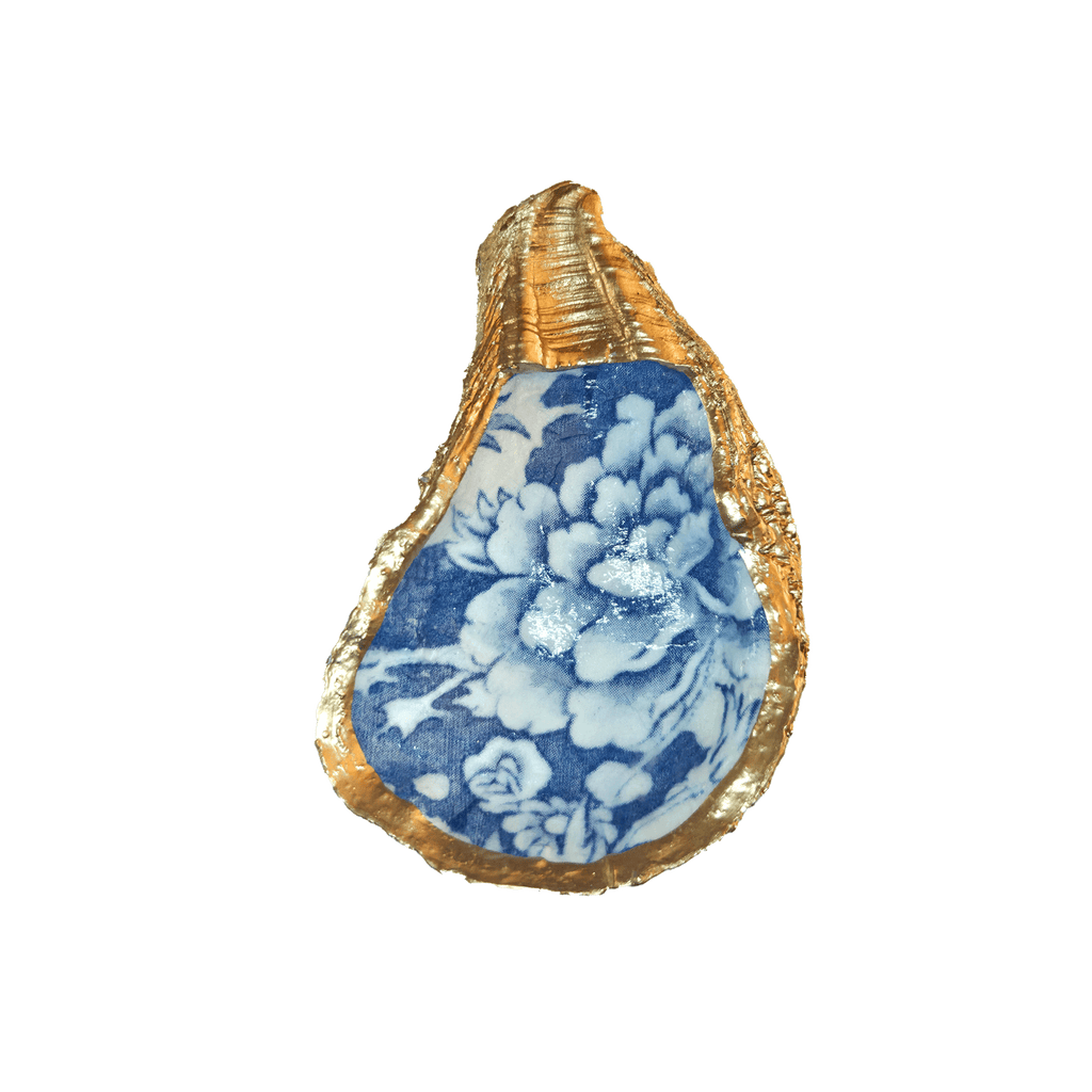 ALISON BROOKE DESIGNS Blue Flowers Oyster Trinket Tray
