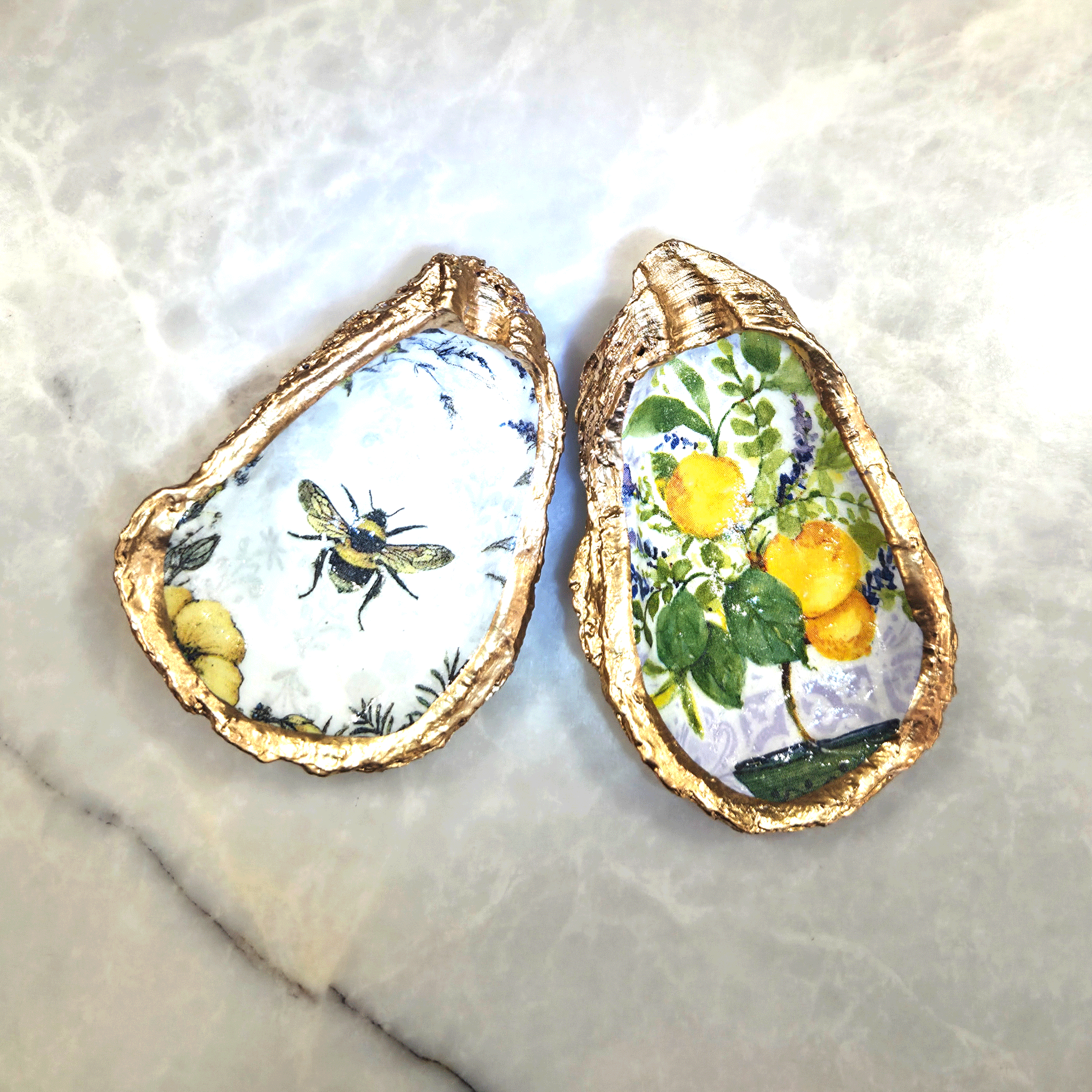 ALISON BROOKE DESIGNS Bee and Wildflowers Oyster Trinket Tray