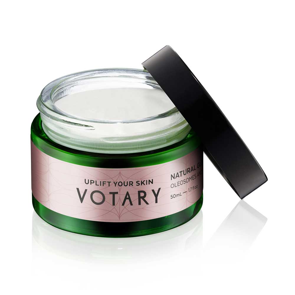 Votary natural glow day cream lid off