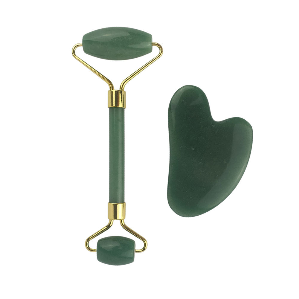jade stone facial roller and gua sha facial massage set