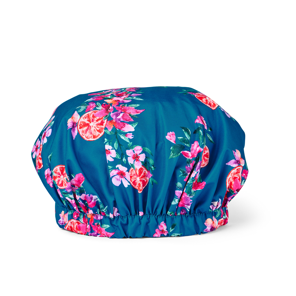 Musae Mane floral-patterned Amalfi shower cap on a white background