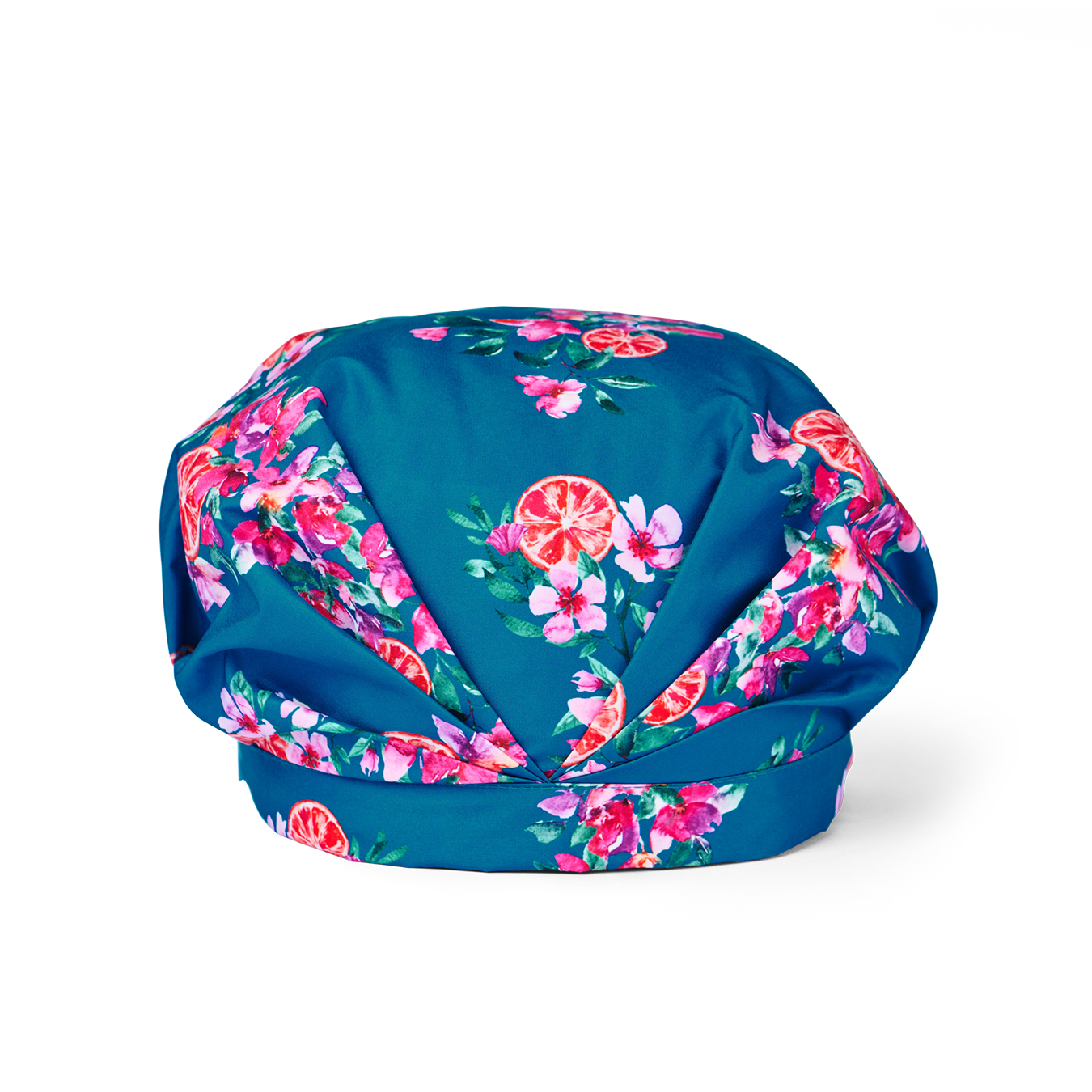 musae mane shower cap amalfi floral print, front view on white background