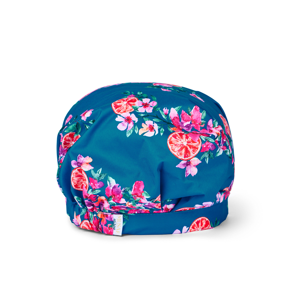 musae mane amalfii floral-patterned shower cap on a white background