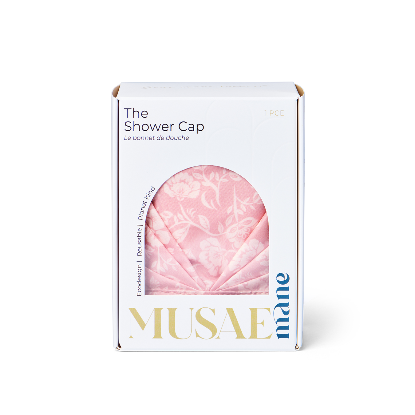 musae mane shower cap blossom print in its bo on a white background