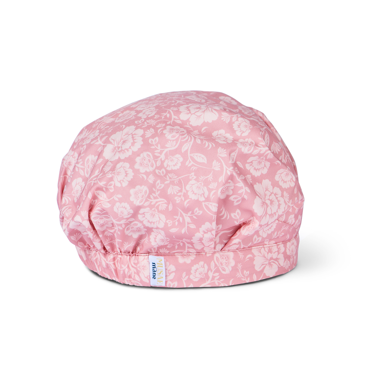 musae mane shower cap in blossom print side view on a white background