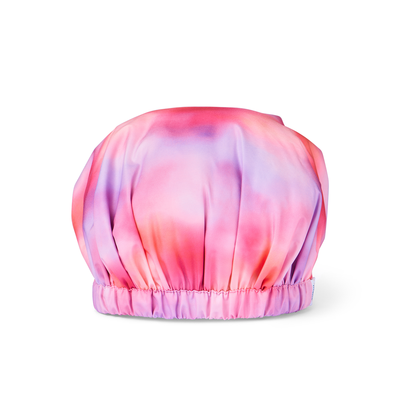 Back view of Musae Mane Shower Cap in Sunset print